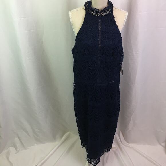 Premier Amour Lace Halter Dress Navy 10 - Picture 15 of 16